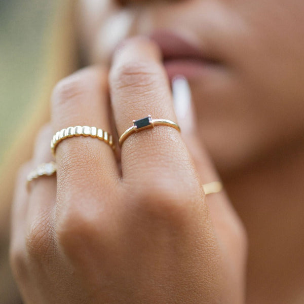 10k Solid Gold Black Horizontal Baguette Ring - - Rings - Ofina