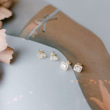 14k Solid Gold CZ Cushion Halo Studs - - Earrings - Ofina