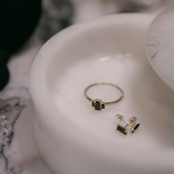 10k Solid Gold Black CZ Baguette Trapezoid Ring - - Rings - Ofina