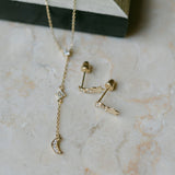 14k Solid Gold CZ Half-Moon Y-Drop Necklace - - Necklaces - Ofina