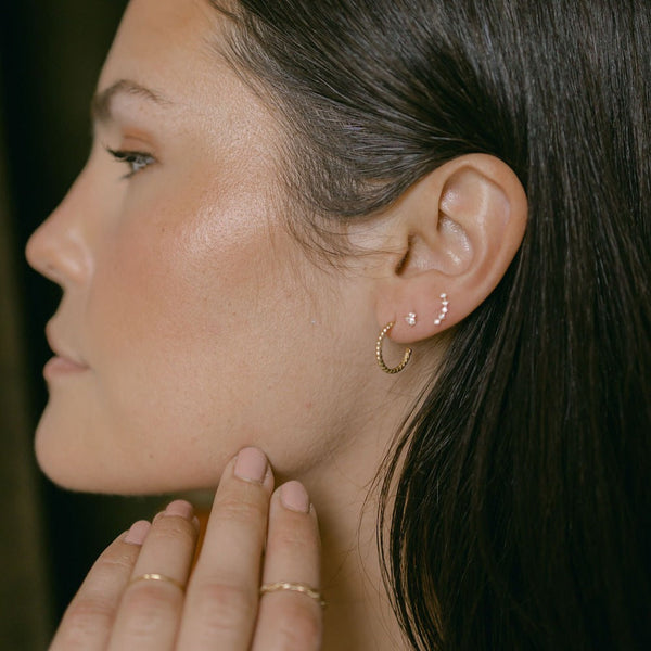 SALE - 10k Solid Gold Twisted Hoop Studs - - Earrings - Ofina