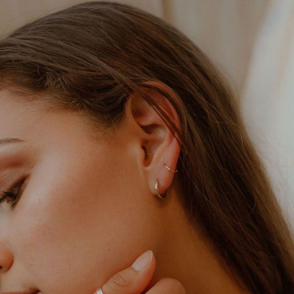 10k Solid Gold Thin Huggies - - Earrings - Ofina