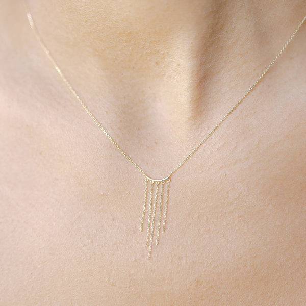 14k Solid Gold Fringe Necklace - - Necklaces - Ofina