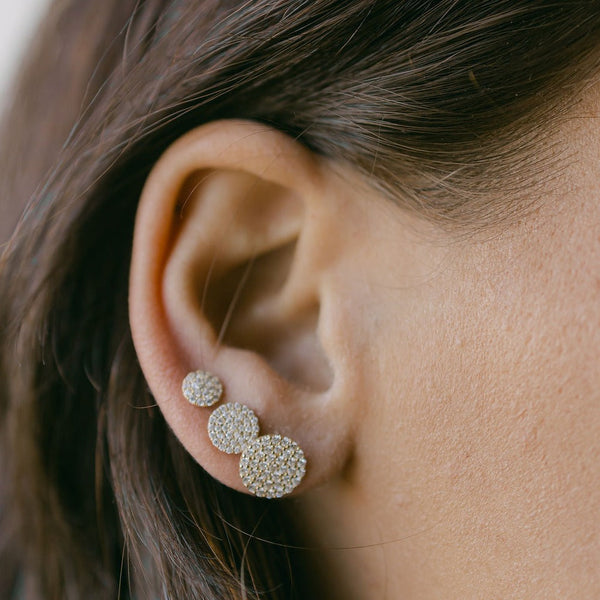 14k Solid Gold Round Pave Studs - - Earrings - Ofina