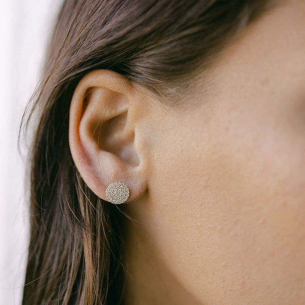 14k Solid Gold Round Pave Studs - - Earrings - Ofina
