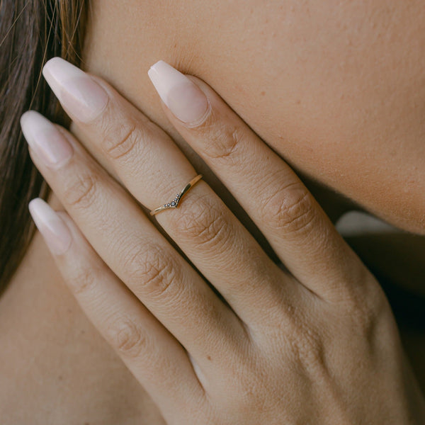 10k Solid Gold Black Multi CZ Chevron Ring - - Rings - Ofina