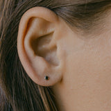 10k Solid Gold Black CZ Round Studs - - Earrings - Ofina