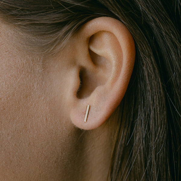 14k Solid Gold Flat Bar Studs - - Earrings - Ofina