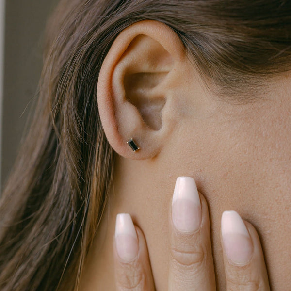 10k Black CZ Emerald Studs - - Earrings - Ofina