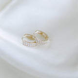 14k Solid Gold CZ Double Row Huggies - - Earrings - Ofina