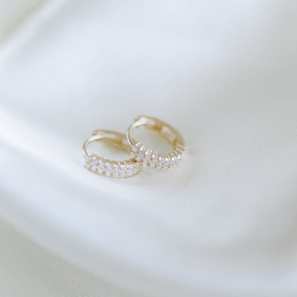 14k Solid Gold CZ Double Row Huggies - - Earrings - Ofina