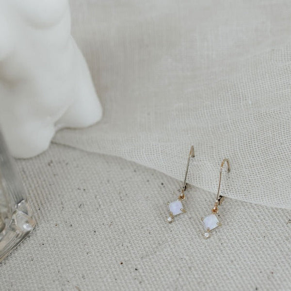Square Prong Opal & CZ Leverback Earrings - - Earrings - Ofina