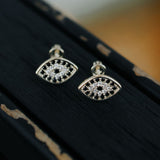 10k Solid Gold Black CZ Eye Studs - - Earrings - Ofina