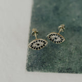 10k Solid Gold Black CZ Eye Studs - - Earrings - Ofina