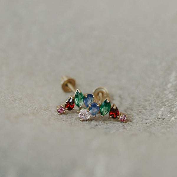 10K Solid Gold CZ Colorful Crawler Studs - - Earrings - Ofina