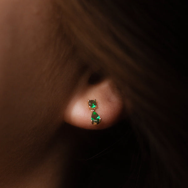Green CZ Dangle Teardrop Studs - - Earrings - Ofina