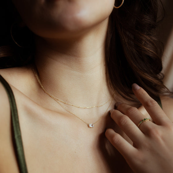 10k Solid Clear CZ Horizontal Emerald Necklace - - Necklaces - Ofina