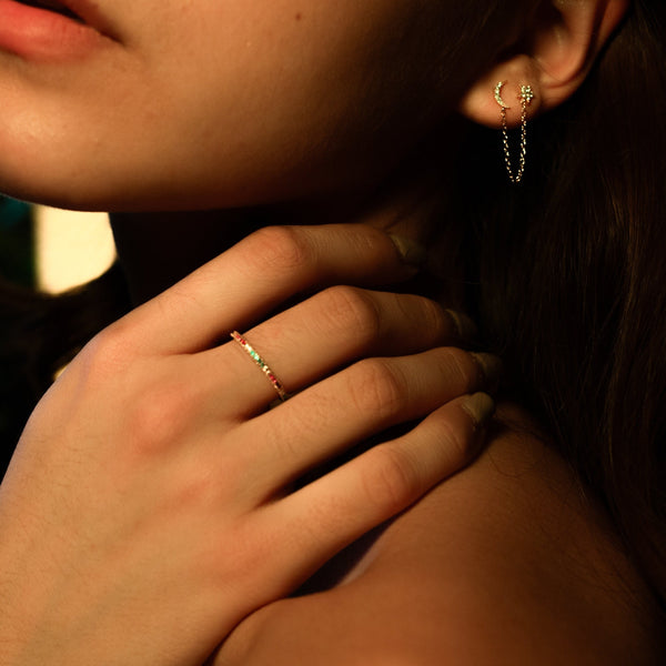 CZ Star and Moon Chain Studs - - Earrings - Ofina