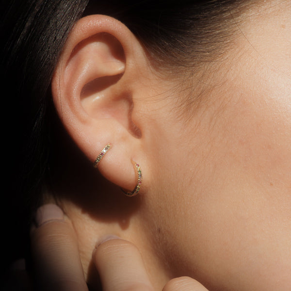 10k Solid Gold Colorful CZ Huggies - - Earrings - Ofina