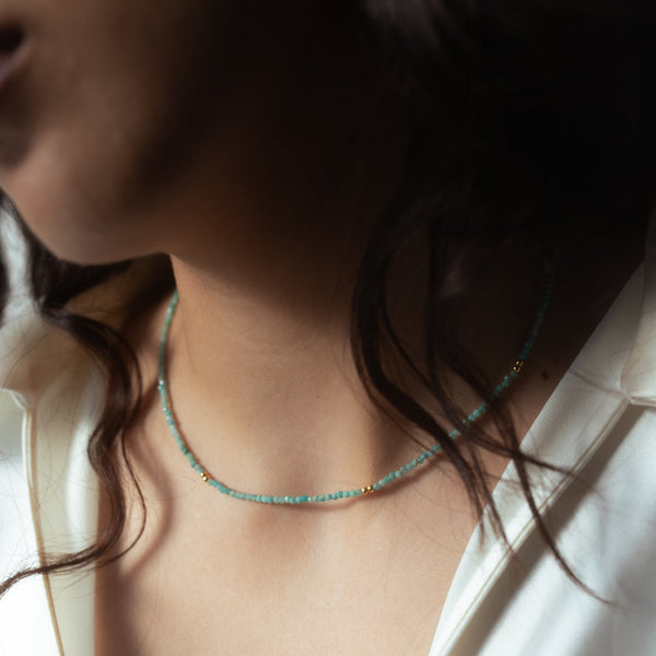 Amazonite + Gold Mix Choker Necklace - - Necklaces - Ofina