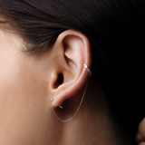 14k Solid Gold CZ Ear Cuff / CZ Stud Dangle Chain - - Earrings - Ofina