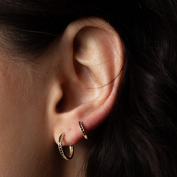 10k Solid Gold Black CZ Huggies - - Earrings - Ofina