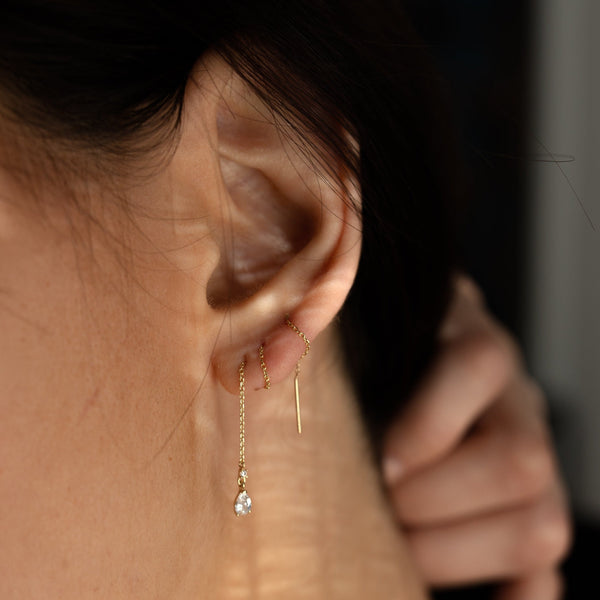 14k Solid Gold CZ Teardrop Ear Threaders - - Earrings - Ofina
