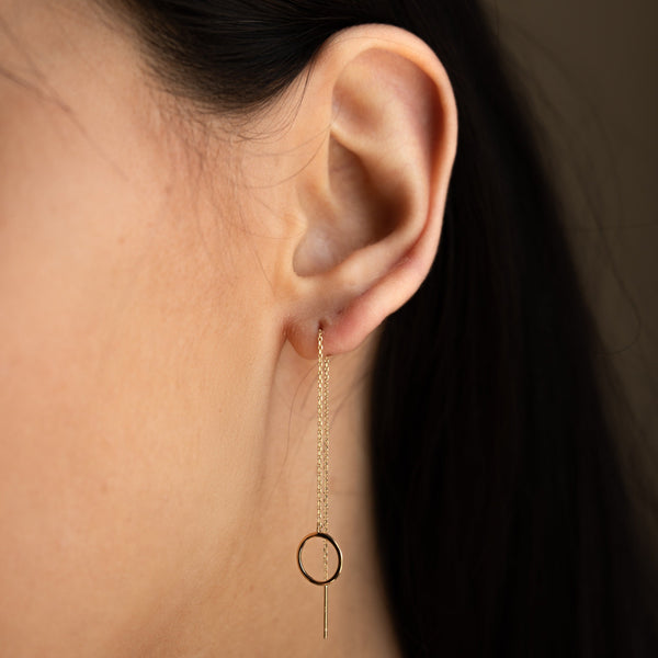 14k Solid Gold Circle Ear Threaders - - Earrings - Ofina
