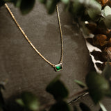 14k Solid Gold Rectangular Emerald Necklace - - Necklaces - Ofina