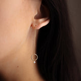 14k Solid Gold Circle & Pearl Ear Threaders - - Earrings - Ofina