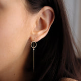 14k Solid Gold Circle w/ CZ Dangle Ear Threaders - - Earrings - Ofina