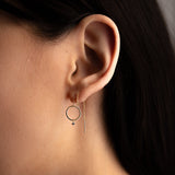 14k Solid Gold Circle w/ CZ Dangle Ear Threaders - - Earrings - Ofina