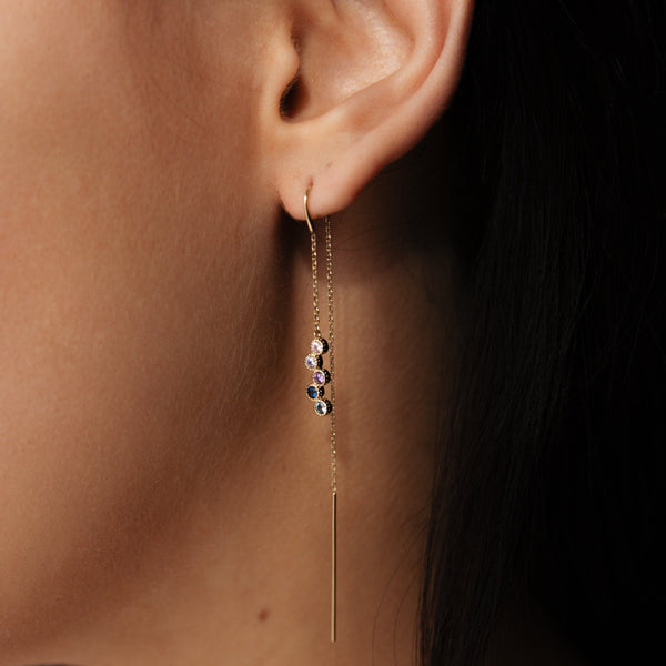 14k Solid Gold CZ Colorful Ear Threaders - - Earrings - Ofina