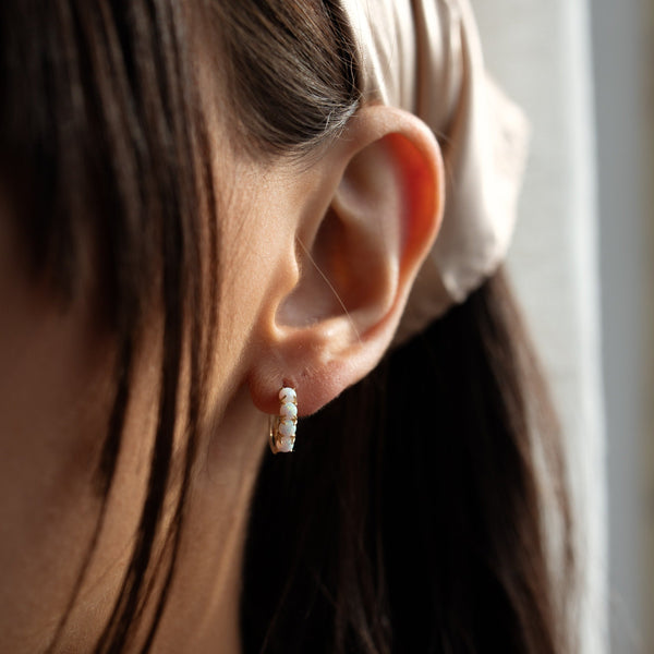 10k Solid Gold Opal Huggies - - Earrings - Ofina
