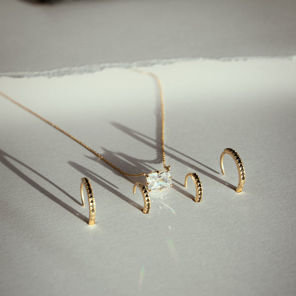 10k Solid Clear CZ Horizontal Emerald Necklace - - Necklaces - Ofina