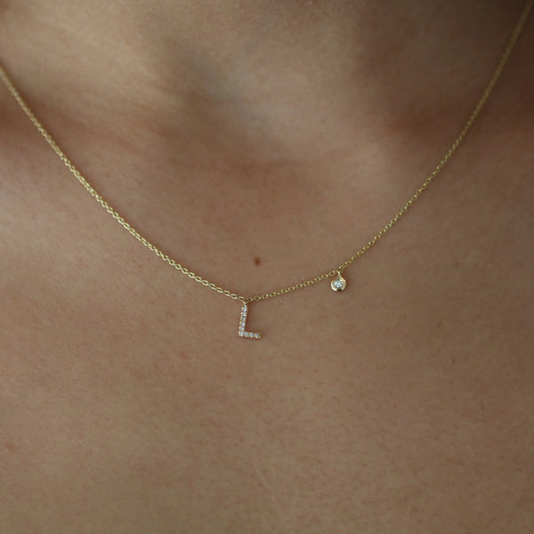 Bezel Diamond & Initial Necklace - - Necklaces - Ofina