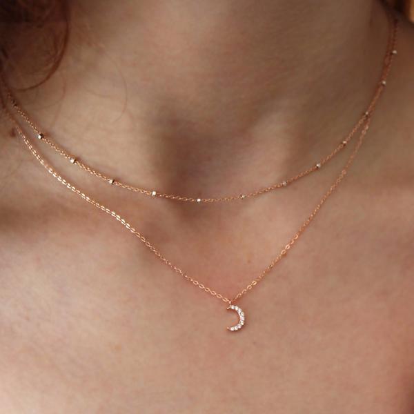 CZ Tiny Half Moon Necklace - - Necklaces - Ofina