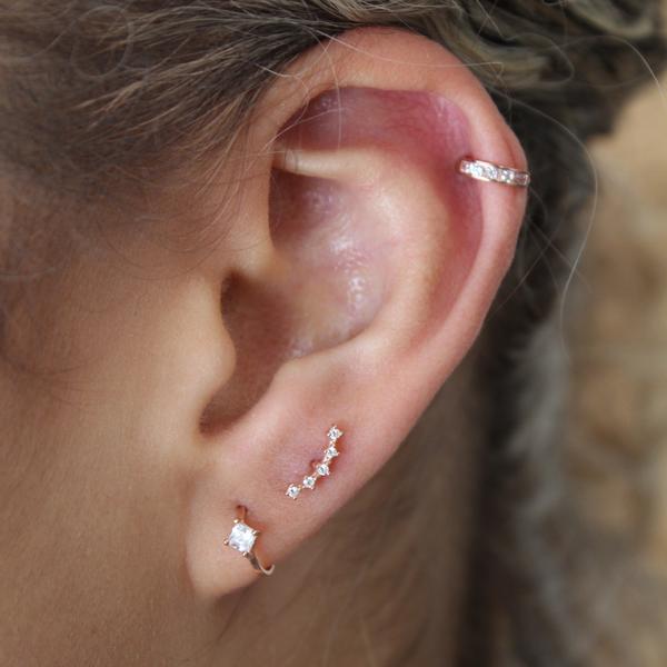 10k Solid Gold Tiny CZ Curved Crawler - - Earrings - Ofina