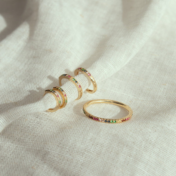 10k Solid Gold Colorful CZ Huggies - - Earrings - Ofina