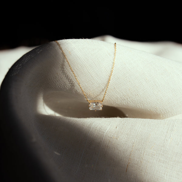 10k Solid Clear CZ Horizontal Emerald Necklace - - Necklaces - Ofina