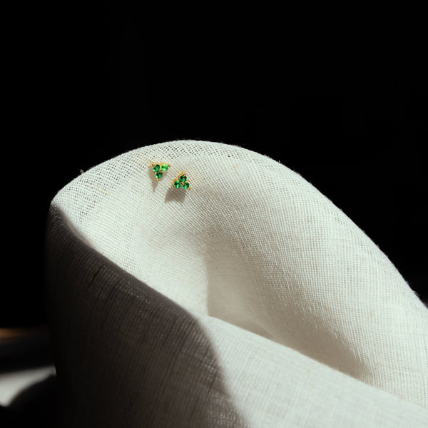 Green Tri-CZ Prong Studs - - Earrings - Ofina