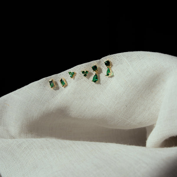 Green Tri-CZ Prong Studs - - Earrings - Ofina