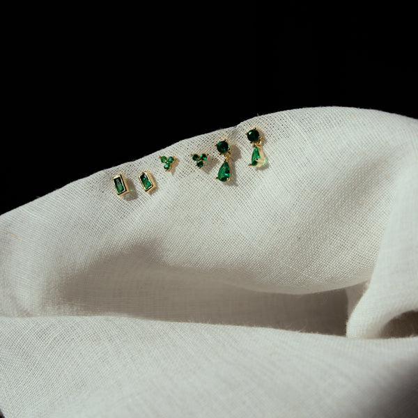 Emerald CZ Dangle Teardrop Studs - - Earrings - Ofina