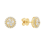 18k Solid Gold Round Halo Diamond Studs - - Earrings - Ofina