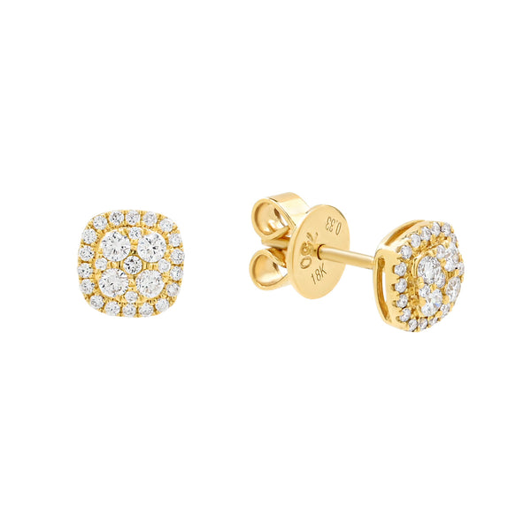 18k Solid Gold Cushion Halo Diamond Studs - - Earrings - Ofina