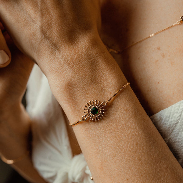 Emerald Sunflower Adjustable Bracelet - - Bracelets - Ofina
