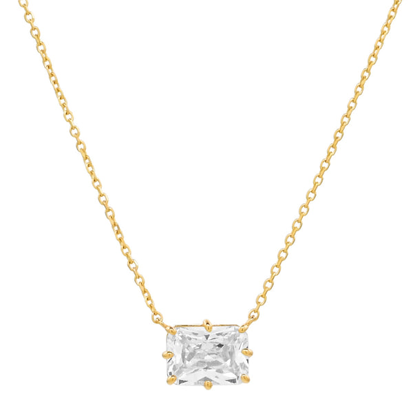 10k Solid Clear CZ Horizontal Emerald Necklace - - Necklaces - Ofina