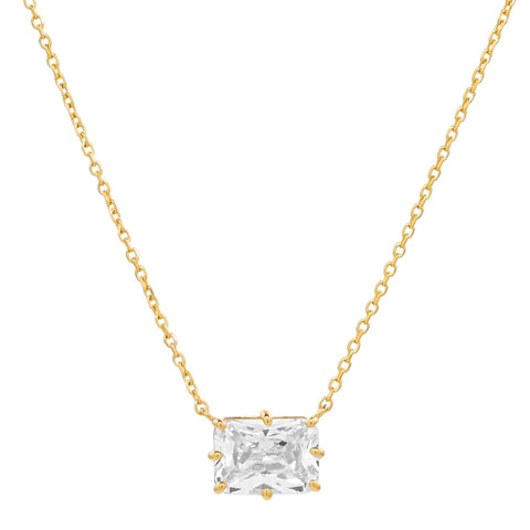 10k Solid Clear CZ Horizontal Emerald Necklace - - Necklaces - Ofina