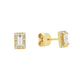 14k Solid Gold Diamond Baguette Halo Studs - - Earrings - Ofina