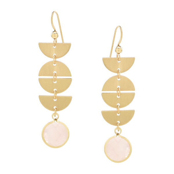 Half Moon Drop Rose Quartz Stone Earrings - - Earrings - Ofina